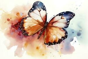 A butterfly resting on a flower petal watercolor painting, beautiful natural forms, crisp clean shapes, colorful, white background, generate ai photo