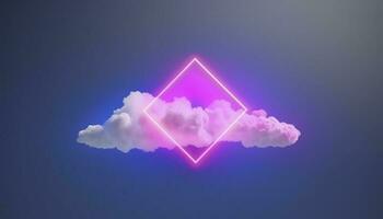 3d render, abstract minimal background with pink blue yellow neon light square frame with copy space, illuminated stormy clouds, glowing geometric shape, generate ai photo