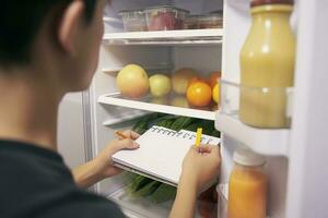 apertura refrigerador a hacer compras lista, generar ai foto