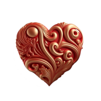 Abstract metal gold heart with maori pattern 3d rendering png