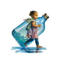 Little girl with glass bottle png