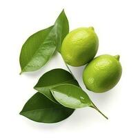 Fresh lemon with green leaves isolated on white background, generate ai photo