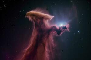 Photographing the deep space object known as the Horsehead Nebula, a dark cloud of gas and dust that is part of the Orion Molecular Cloud complex, generate ai photo