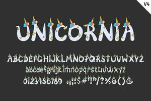 hecho a mano unicornio letras. color creativo Arte tipográfico diseño vector