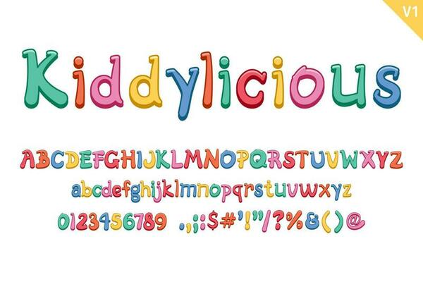 Handcrafted Kiddylicious Letters. Color creative art typographic design