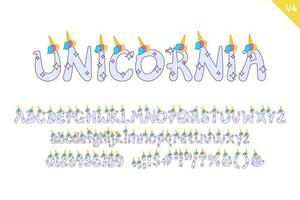 hecho a mano unicornio letras. color creativo Arte tipográfico diseño vector