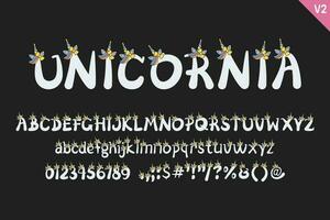 hecho a mano unicornio letras. color creativo Arte tipográfico diseño vector