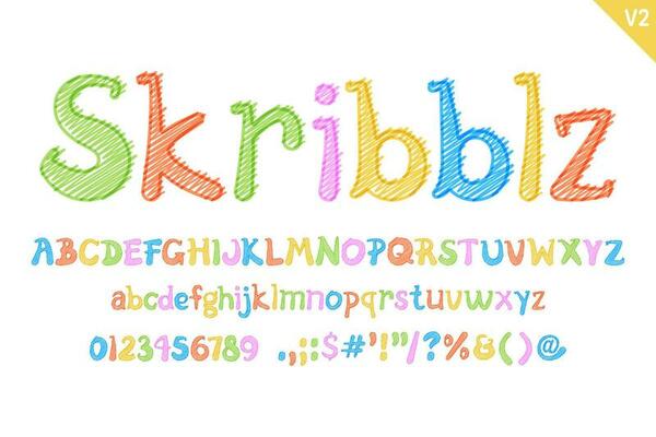 Handcrafted Skribblz Letters. Color creative art typographic design
