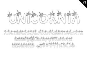 hecho a mano unicornio letras. color creativo Arte tipográfico diseño vector