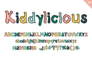 Handcrafted Kiddylicious Letters. Color creative art typographic design vector