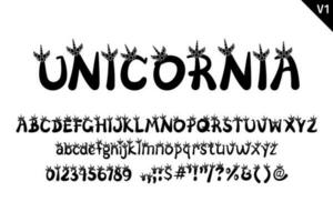 Handcrafted Unicornia Letters. Color Creative Art Typographic Design vector