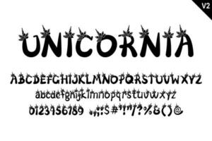 hecho a mano unicornio letras. color creativo Arte tipográfico diseño vector