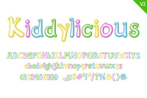 Handcrafted Kiddylicious Letters. Color creative art typographic design