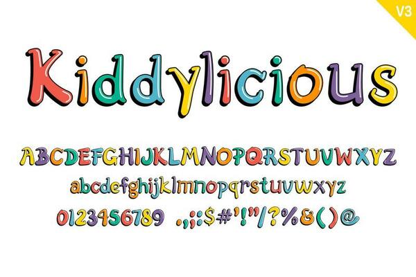 Handcrafted Kiddylicious Letters. Color creative art typographic design