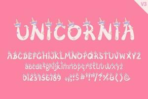 hecho a mano unicornio letras. color creativo Arte tipográfico diseño vector