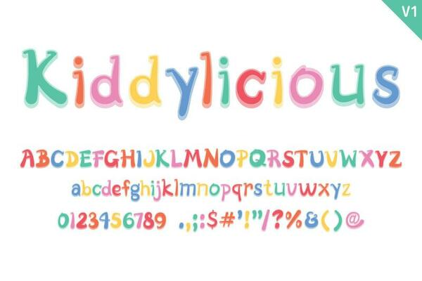 Handcrafted Kiddylicious Letters. Color creative art typographic design