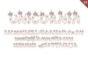 hecho a mano unicornio letras. color creativo Arte tipográfico diseño vector