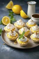 limón merengue tartas, uno mordedura postres idea, generar ai foto