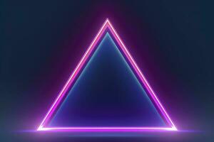 3d render, abstract fantasy background. Unique futuristic wallpaper with a triangular geometric shape glowing with pink red neon light, colorful, generate ai photo