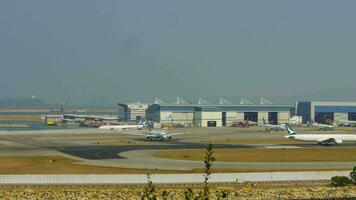 HONG KONG NOVEMBER 09, 2019 - Timelapse of Hong Kong International Airport Chek Lap Kok traffic, view from Lantau Island video