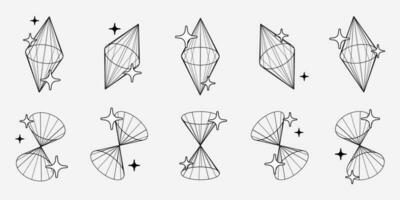 de moda conjunto de y2k retro futurismo elementos, diamantes y túneles, 3d estructura metálica modelos, dimensional gráfico diseño formas vector