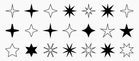 Y2K trendy star shapes, signs and symbols, millennial abstract elements, collection of retro design shapes. vector