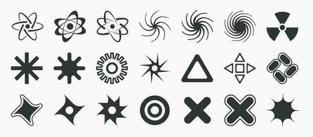 Y2K trendy shapes, signs and symbols, millennial abstract elements, collection of retro design shapes. vector