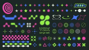 Trendy set of Y2k elements for graphic design. Geometric brutalism shapes, memphis graphic elements. Star shapes, symbols and metaballs in y2k style. vector