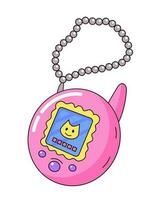 Pink old-fashioned pocket pet toy, decorative art for trendy Y2K aesthetic, retro drawing of retro digital toy, vector design element, sticker.