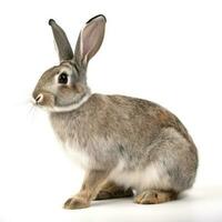 The funny rabbit is standing on its hind legs isolated on white background, generate ai photo