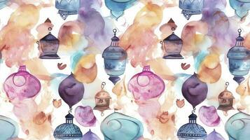 Watercolor arabic lantern ramadan kareem, generate ai photo