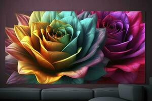 3d colorful flower. for canvas print interior wall decor, generate ai photo