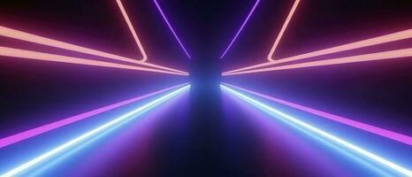 3d rendering, rounded pink blue neon lines, glowing in the dark. Abstract minimalist geometric background. Ultraviolet spectrum. Cyber space. Futuristic wallpaper, generate ai photo