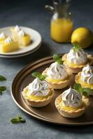 Lemon meringue tarts, one bite desserts idea, generate ai photo