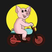 cute pig design riding a bicycle. vector