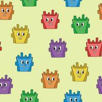 Seamless pattern with colorful robot faces doodle style, vector illustration