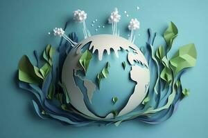 Paper art , Environmental protection and save earth water , Ecology and world water day , Saving water and world Environment day , Generate Ai photo