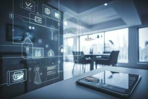 Modern smart home management systems use augmented reality, Smart building, The smart home isolated background, Generate Ai photo