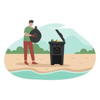 Flat design of people throw garbage in the trash vector