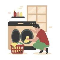 Flat design of man doing laundry vector