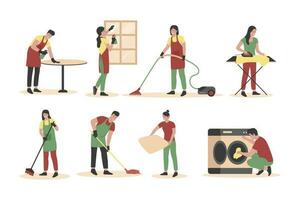 Home cleanup people vector collection set