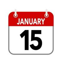 15 January, calendar date icon on white background. vector
