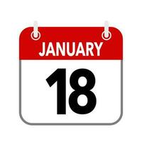18 January, calendar date icon on white background. vector