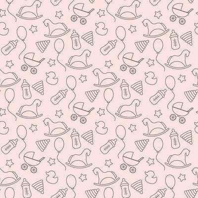 Vector seamless pattern with baby feeding goods on white