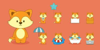 Cute Fox With Various Activity vector