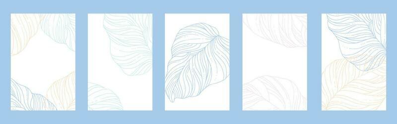 Set of poster template with tropical leaf composition. Art deco print template