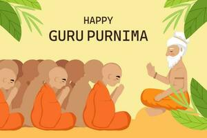 flat design happy guru purnima background illustration with monks vector