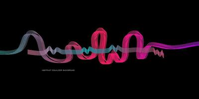 abstract motion sound waves equlizer colorful purple green blue isolated on black background. Vector illustration in the concept of sound, voice, music
