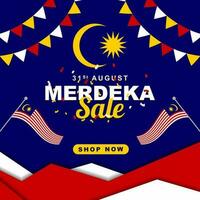 Malaysia independence day sale, social media post or poster design for advertisement of malaysia independence day discount on 31 august vector