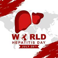 mundo hepatitis día en 28 julio, saludo tarjeta bandera diseño en papel cortar estilo con corazón decoración y mundo mapa vector